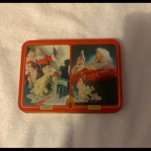 Vintage 1990's Santa Claus COCA COLA Tin with 2 Full Decks Playing Cards